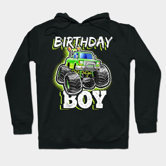 Birthday Boy Monster Truck Birthday Party For Boys Kids Hoodie by Sort of Vintage